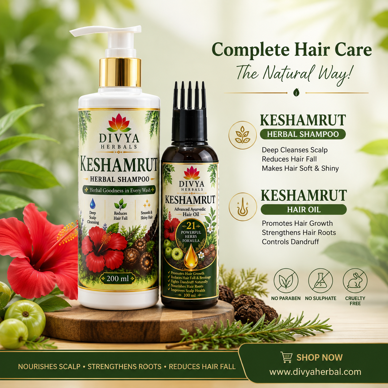Keshamrut Hair Care Combo | Herbal Hair Oil + Herbal Shampoo for Hair Fall & Healthy Hair thumbnail 2