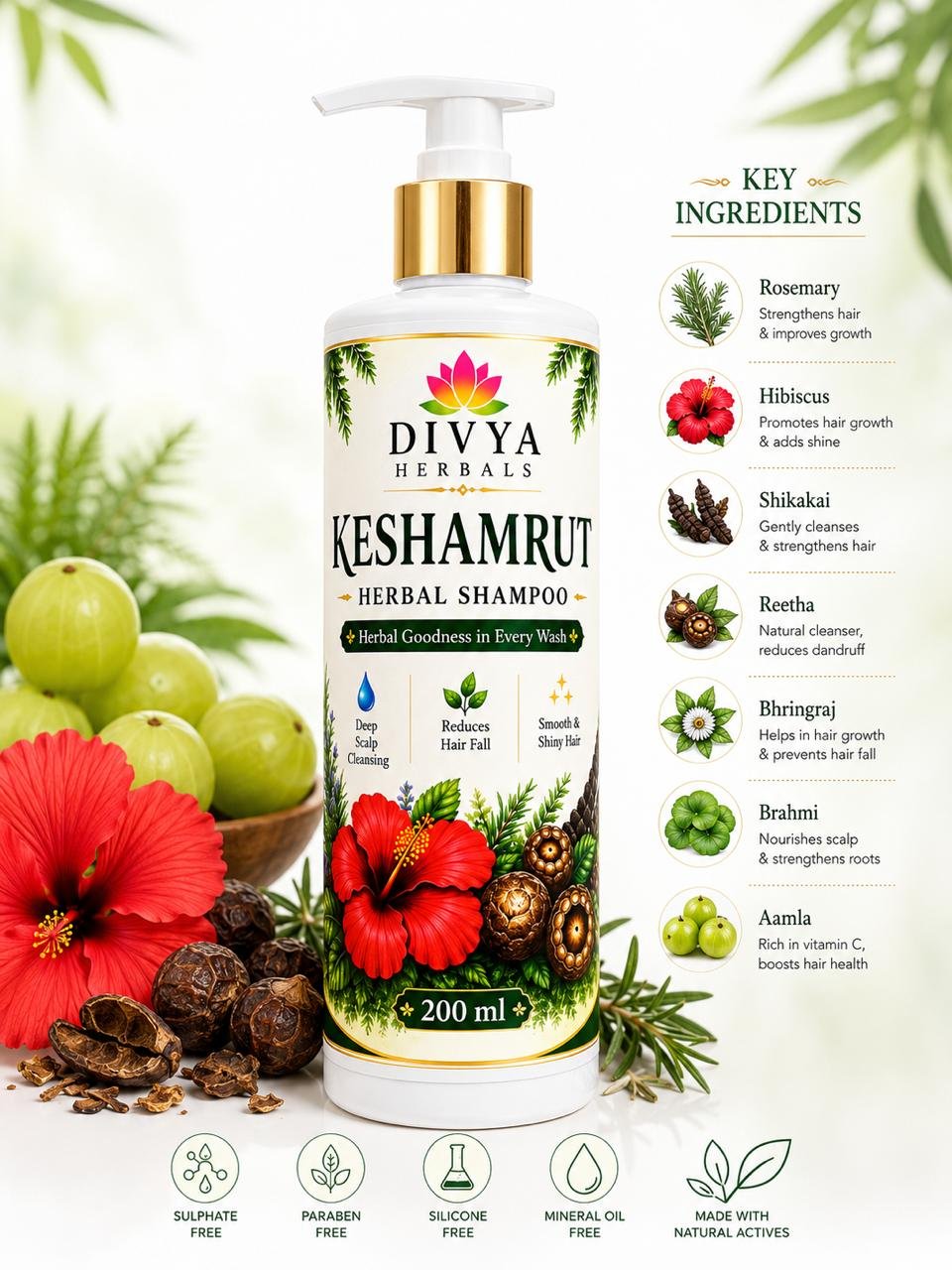 Keshamrut Herbal Hair Shampoo | Reduces Hair Fall, Cleanses Scalp & Strengthens Hair| 200ml